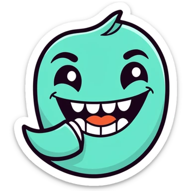 dirty, filthy, gross laughing emoji with crooked teeth, drooling, cartoon style sticker