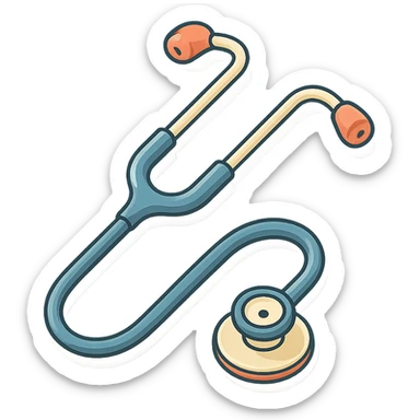 stethoscope viewed from above, rotated at an angle, 2D isometric style, detailed drawing, detailed shadows and highlights, clean contours, soft lighting, transparent background sticker