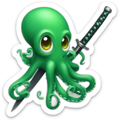 green octopus holding a katana sticker