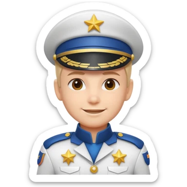 cute spaceship captain portrait, head and shoulders only, futuristic captain uniform collar, captain badge, confident smile, 3D cartoon, mobile game icon style, clean background, no text, no watermark
 sticker