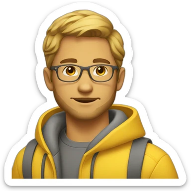 Young Man, very very slight beard, sun yellow clothes, clear glasses  sticker