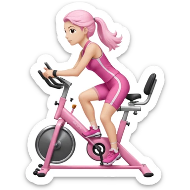 Bicycles Ergonomic bicycle of gym: seated white woman with hair in pink clothes  sticker