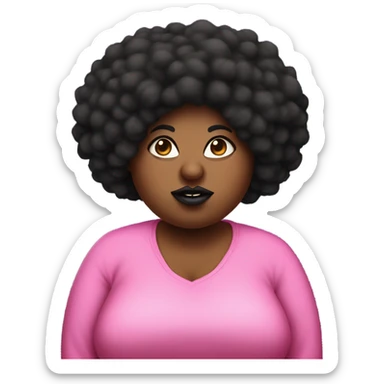 Mad chubby fat black women with a pink shirt that has a big eye ball on her right eye with a long pointy nose with a black short Afro with big lips sticker