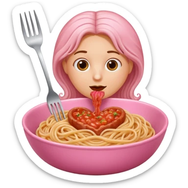 Spaghetti bologonese in heartshaped pink bowl, the bologonese should not be heartshaped sticker