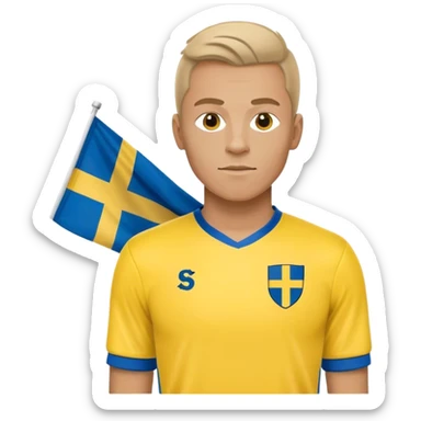 Swedish male soccer player with yellow and blue clothes and with the Swedish flag on the chest sticker