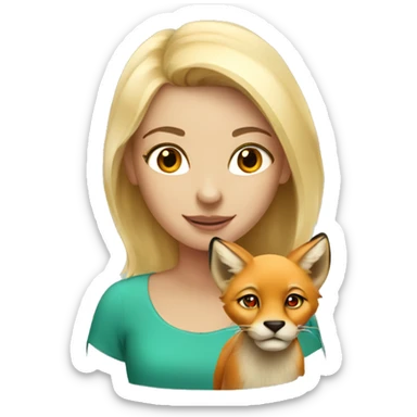Blonde girl with red fox and baby lion sticker