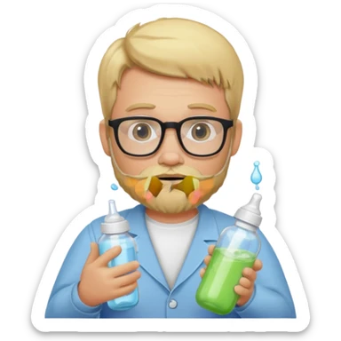 blonde bearded man with glasses with baby bottle sticker