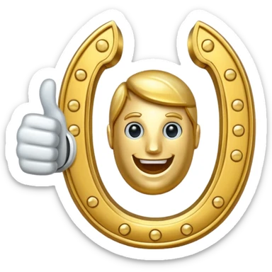 Emoji is an iron golden horseshoe with a thumbs up in the middle (Like) Vector sticker