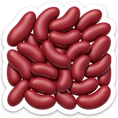 realistic red beans, cluster, kidney-shaped, brick red to deep burgundy, smooth, plump, glossy, natural curves, no extras, no faces, clean 3D, soft lighting, transparent background, emoji scale sticker