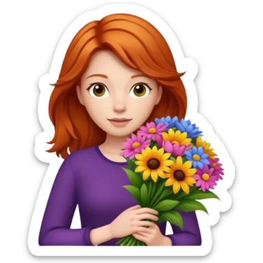 ginger hair woman with big bouquet of flowers sticker
