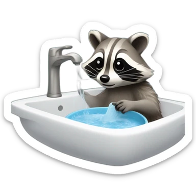 raccoon washes a plate in the sink sticker