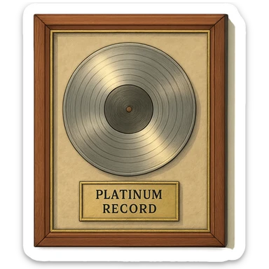 detailed ghibli style illustration of a platinum record award in a frame, soft lighting, elegant sticker