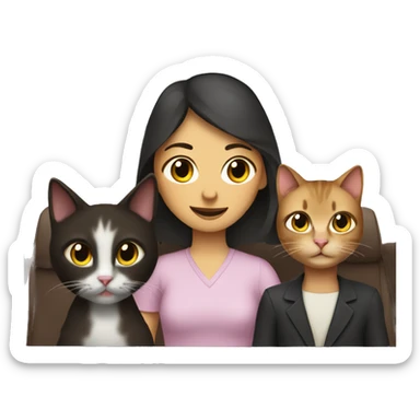 girl in car interior with one dark Brown Siam cat and one normal Siam cat sticker