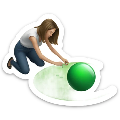 a russian woman drawing a green ball in the floor of a yard sticker