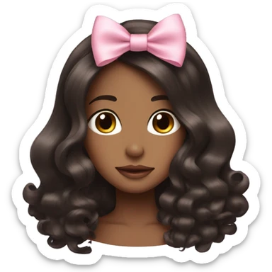 Tall Dark brown blowout hair with soft pink bow sticker