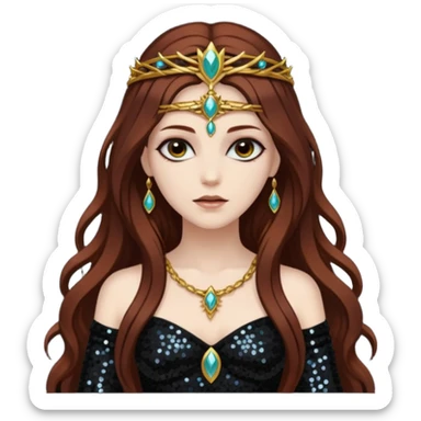 Libera, Goddess of Death from Gods and Goddesses with long dark auburn hair, black sequin outfit sticker