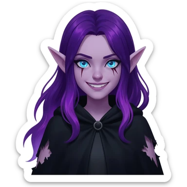 Dark Elven girl with a scar through eyes and smiling menacingly sticker