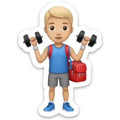 light skin student with school bag on back and dumbell in hand sticker