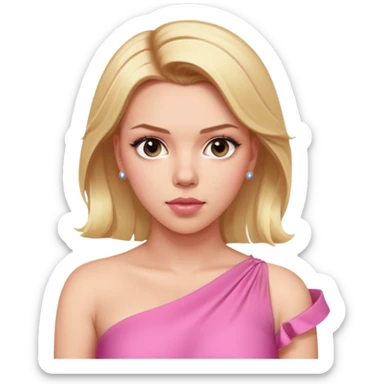 Scarlett Johansson with one shoulder stunning pink dress and blonde hair sticker