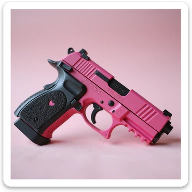 photorealistic pink pistol with a black grip, no heart shapes or motifs, on a white background sticker