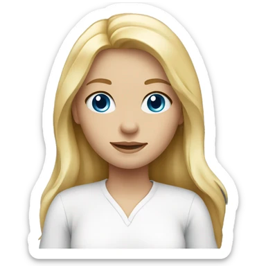 A blond girl with clear skin and blue eyes and long hair. wears a white shirt  sticker