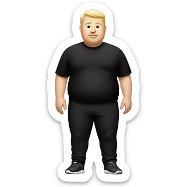 white fat man in sports black pants and black t-shirt, short hair sticker