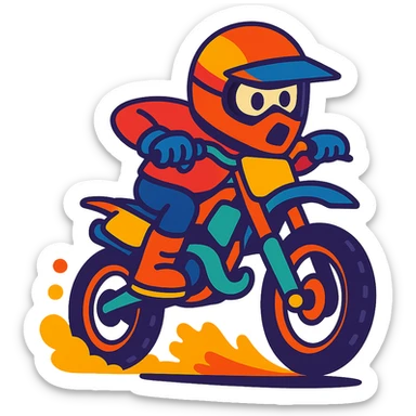 dirt bike racer, cartoon style, bright colors, exaggerated motion, fun and playful sticker
