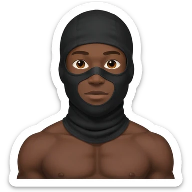 smug muscular african male black baraklava ski mask wearing guy with no top. sticker