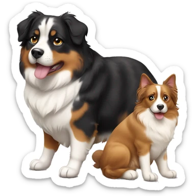 Fat calico cat with a black and tan Australian Shepard dog sticker