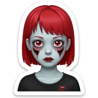 White girl, zombie, micro bangs, short hair, black and red hair, bridge piercing sticker