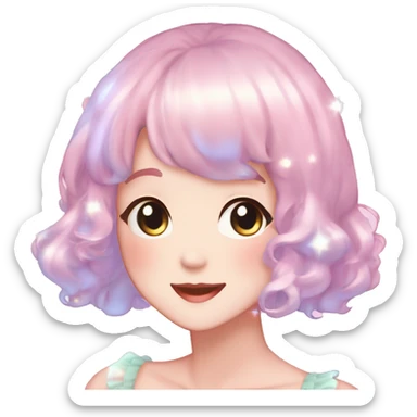 Gorgeous anime style lady blushing face dreamy idol model colorful shiny sparkle kawaii pastelcore cottagecore pearly petite simplistic aesthetic trending style sticker