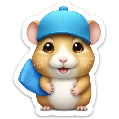 Beige hamster wearing a diaper with a blue dinosaur hat sticker