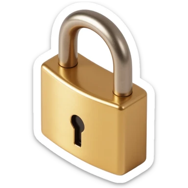 metallic 3D-looking padlock icon in skeuomorphism style with detailed reflections and depth sticker