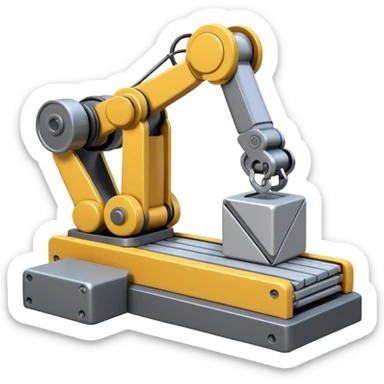 robot arms which is picking block on conveyor belt sticker