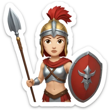 white woman spartan warrior holding spear and shield sticker