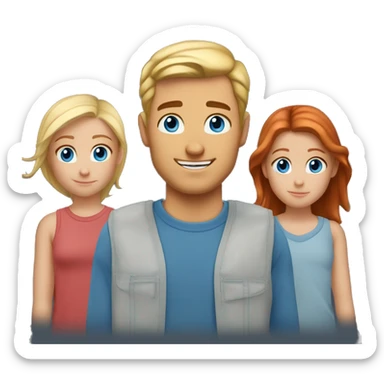 Father blond hair and hazel eyes, 2 twin daughters blonde hair and hazel eyes, 15 year old son red hair, blue eyes and baby boy red hair and blue eyes sticker