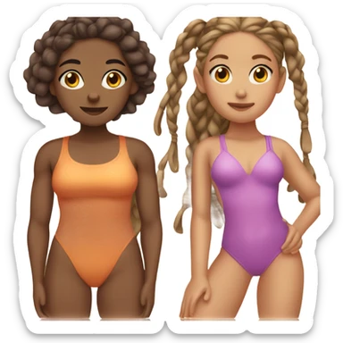 2 girls, one with caramel colored skin, one with darker skin and braids, in swimsuits sticker