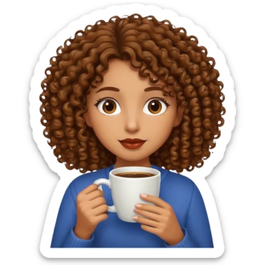 Brown girl curly hair drink coffee sticker
