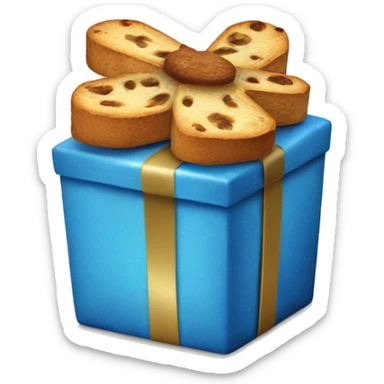 blue christmas present with a panettone sticker