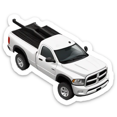 White lifted dodge truck with a black ranch hand bumper sticker