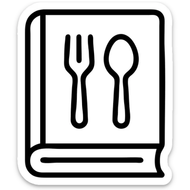 Closed cookbook with a fork and spoon symbol on the cover – collection of recipes sticker