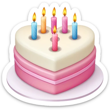 White and pink layered heart shaped cake colorful candles coquette sticker