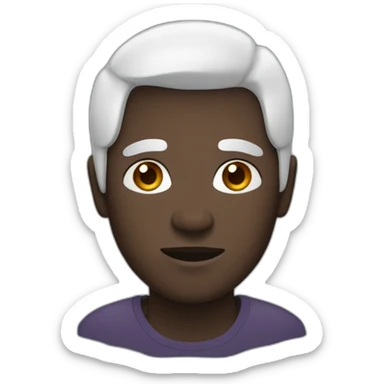 only head of human with dark skin and round face with small eyes and long white hair sticker