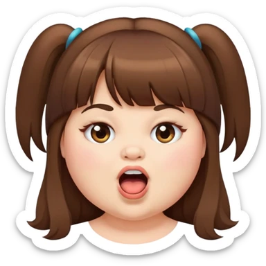 Chubby girl with long hair and bang long lashes and big mouth sticker