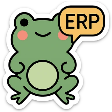 Change the sign to a speech bubble that says 'ERP', keep the frog and style the same. Remove the background. The original style is a green bufo frog meme style. sticker