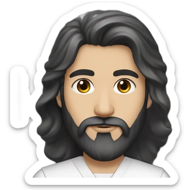 An Iranian man with fair skin, with relatively long hair and an English model, with a medical uniform and a medium-shaded black beard, handsome black eyes and a round face and big lips. sticker