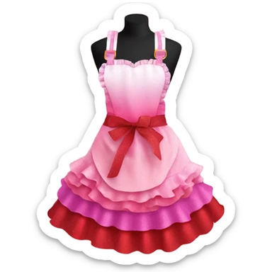 Pink ombre apron with multiple red hearts, ruffles, & glitter sticker