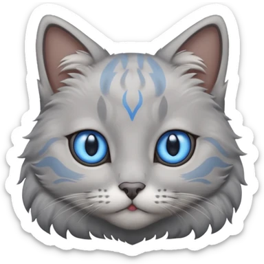 a gray cat with blue eyes on its FOREHEAD sticker