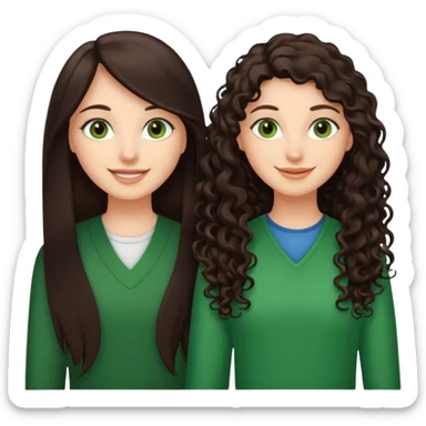 Two besties: 1: long ironed straight darkbrown hair, green eyes 2: long curly darkbrown hair, brown eyes sticker