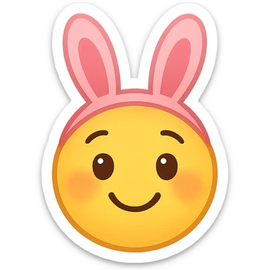 face with pink bunny ears emoji, digital illustration sticker